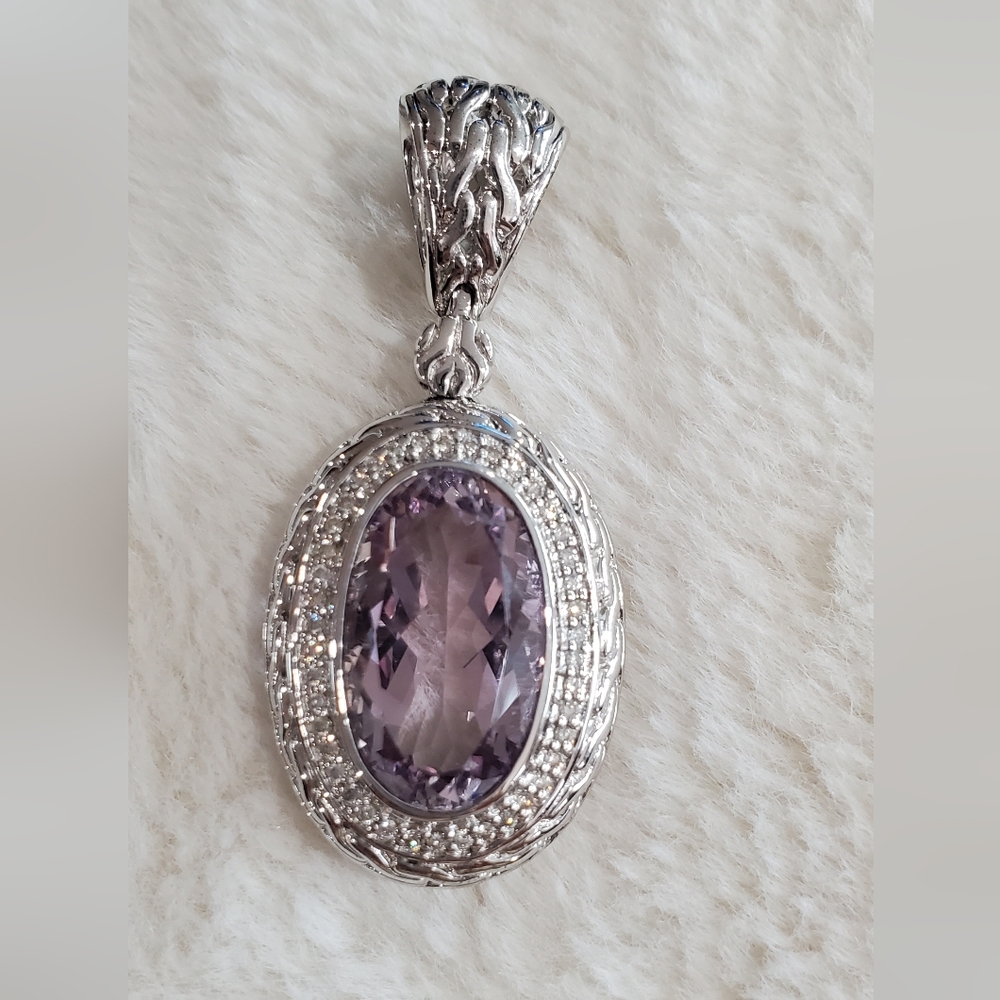 Rare John Hardy Sterling Silver, Amethyst & Diamond Pendant NWOT
